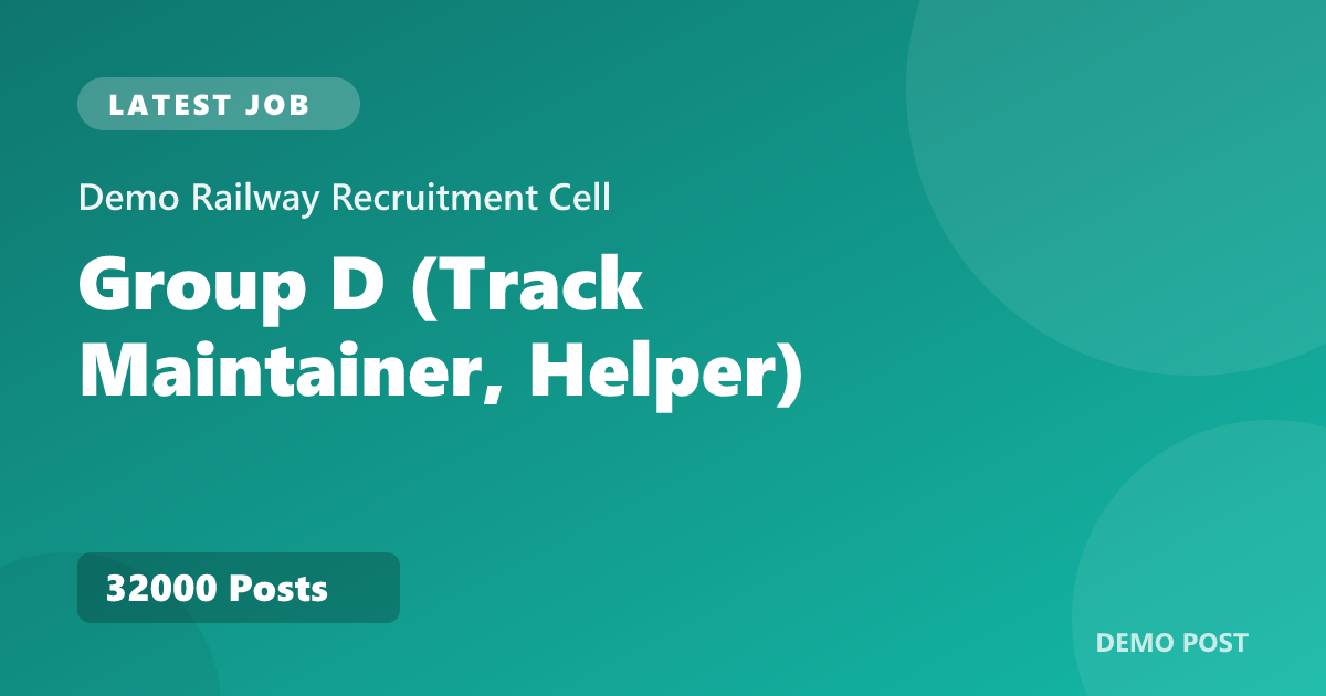 Demo Railway Recruitment Cell Group D Recruitment 2026 – Last Date Soon